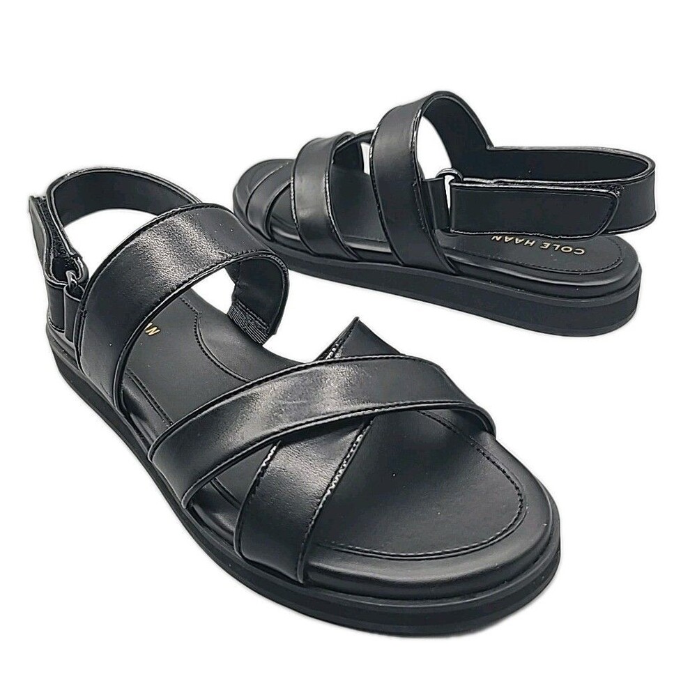 COLE HAAN Womens Sz 7 B W32408 Mirabelle Crisscross Sandal Flat Black/Patent New